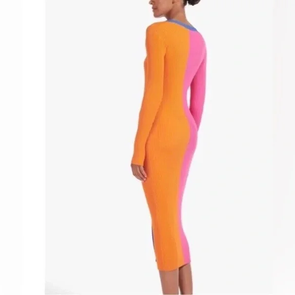 Staud x Birkenstock Pink and Orange Shoko Long Sleeve Midi Dress Medium - Picture 2 of 16